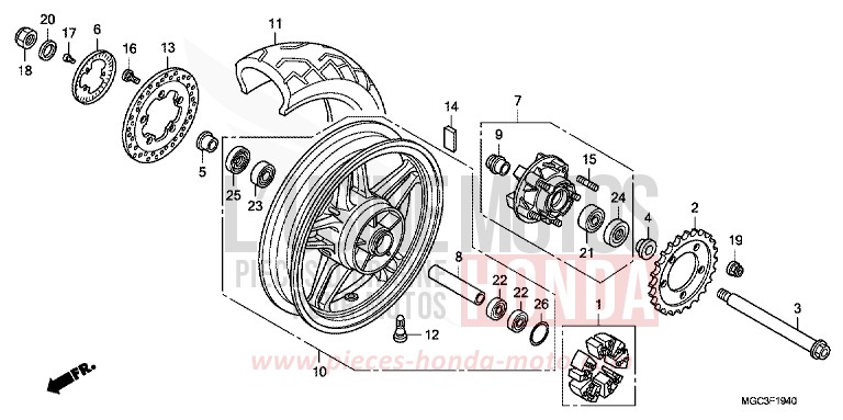 HINTERRAD de CB1100 ABS PEARL MILKEY WHITE (NH162) 2013